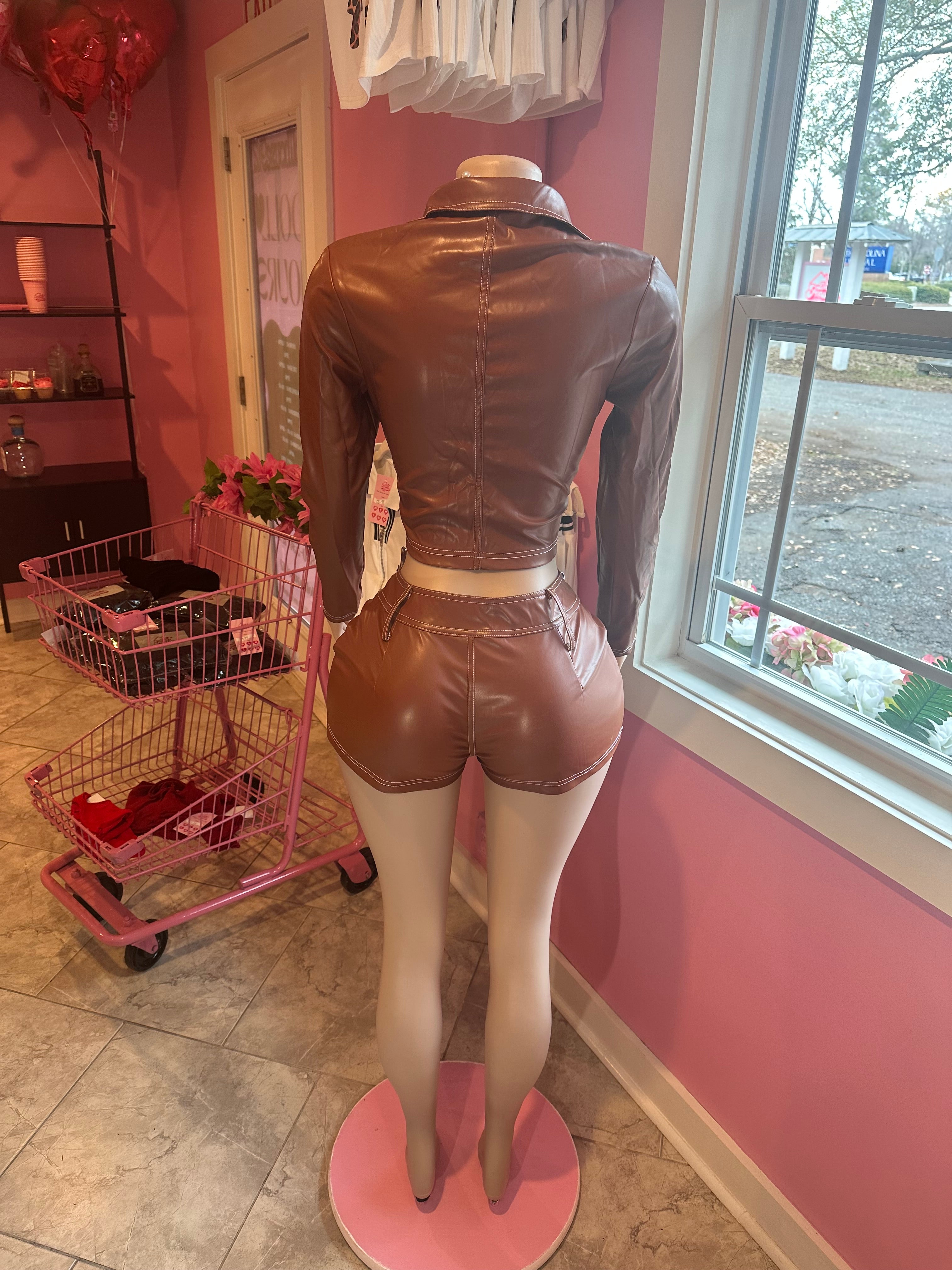 Leather Jacket Shorts Set 🤎